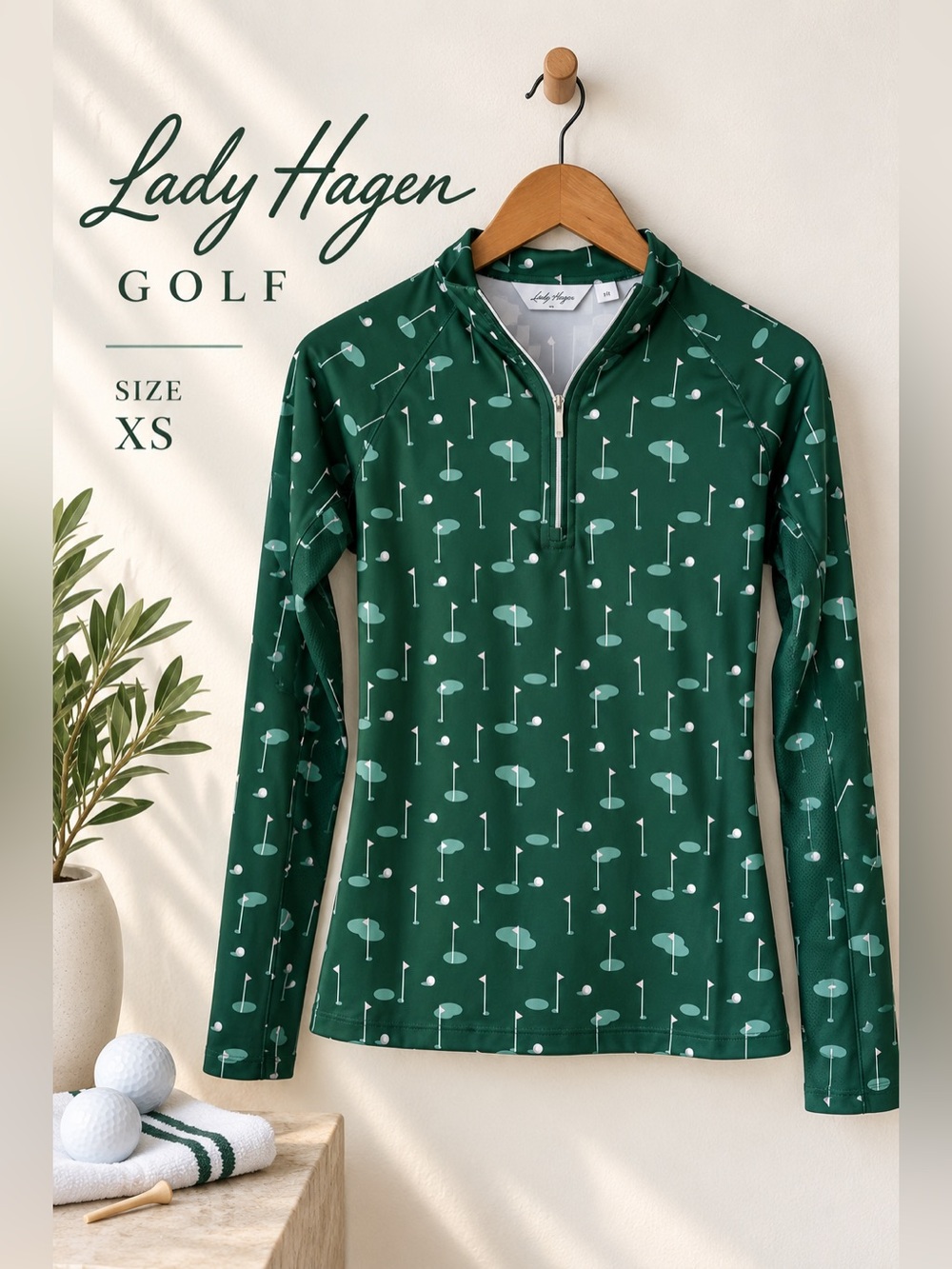 Lady Hagen Golf Print Quarter Zip Long Sleeve Top XS